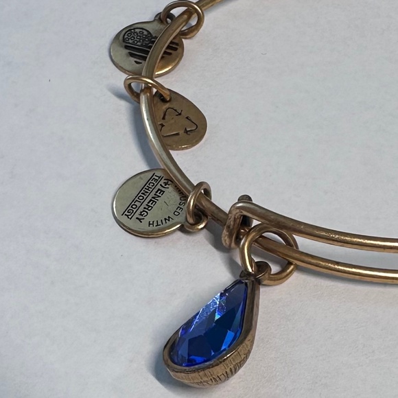 Alex and Ani Gold tone September Blue Birthstone Bangle Bracelet - Picture 3 of 4